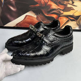Genuine Alligator Leather Monk Strap Shoes for Men – Handcrafted Black Exotic Loafers with Rugged Sole, Luxury Hardware, and Timeless American Style