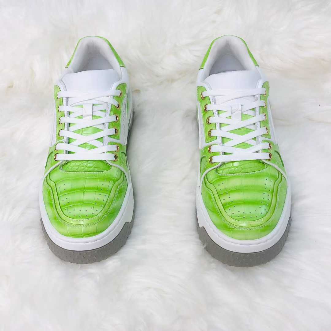 Genuine Alligator Sneakers for Men – Handcrafted Green Patina Luxury Shoes with Sport Sole and Distinctive Exotic Texture