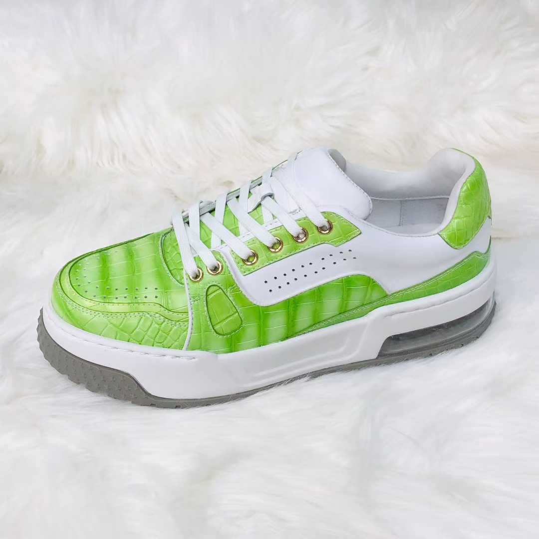 Genuine Alligator Sneakers for Men – Handcrafted Green Patina Luxury Shoes with Sport Sole and Distinctive Exotic Texture