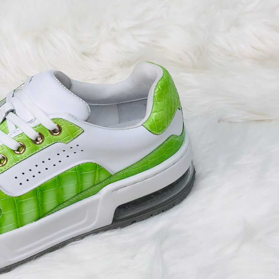 Genuine Alligator Sneakers for Men – Handcrafted Green Patina Luxury Shoes with Sport Sole and Distinctive Exotic Texture