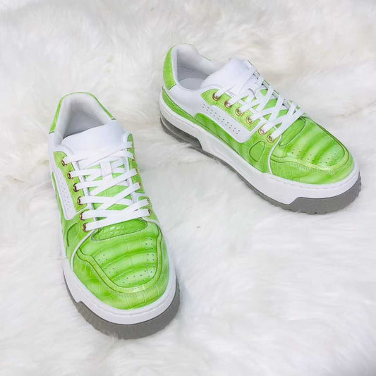 Genuine Alligator Sneakers for Men – Handcrafted Green Patina Luxury Shoes with Sport Sole and Distinctive Exotic Texture
