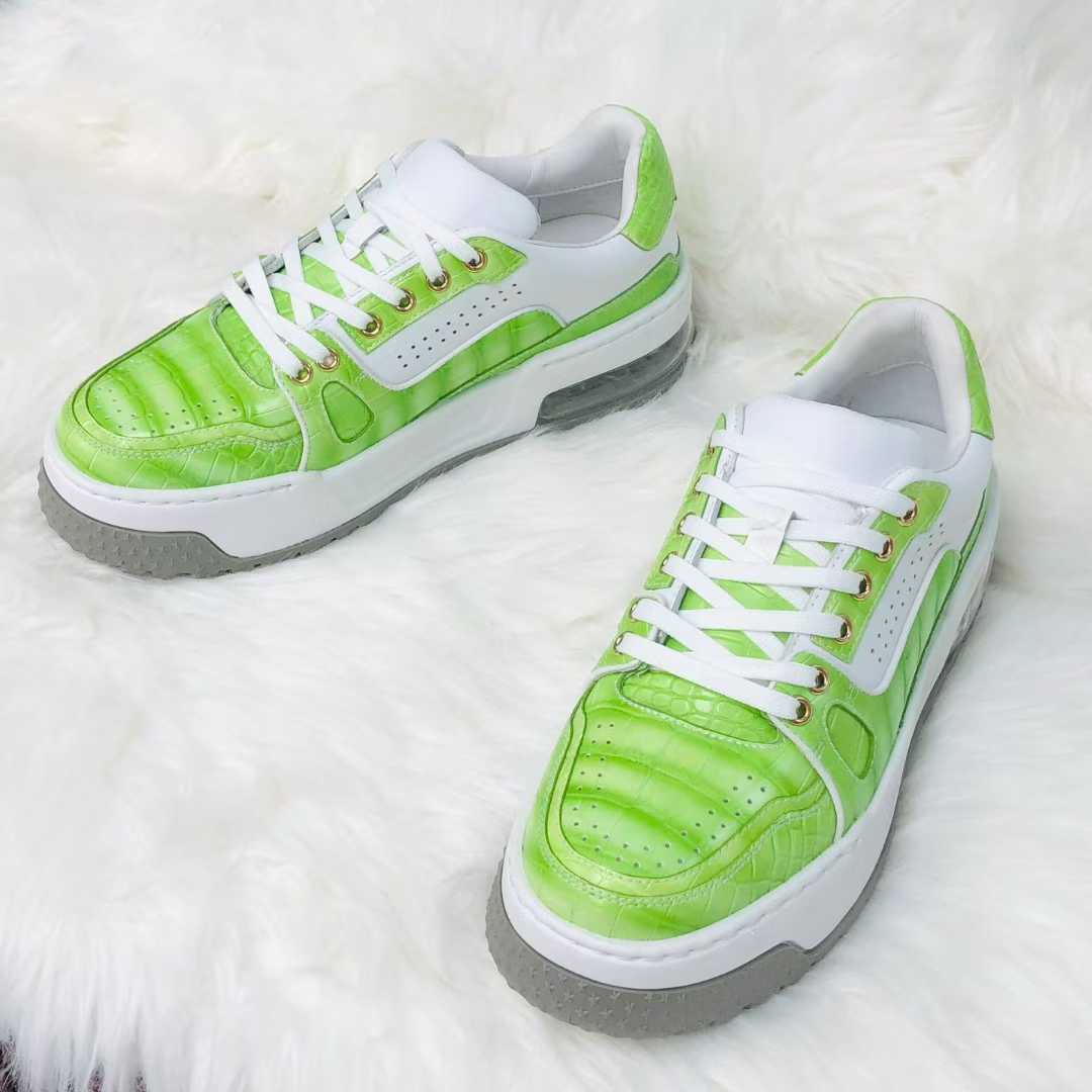 Genuine Alligator Sneakers for Men – Handcrafted Green Patina Luxury Shoes with Sport Sole and Distinctive Exotic Texture