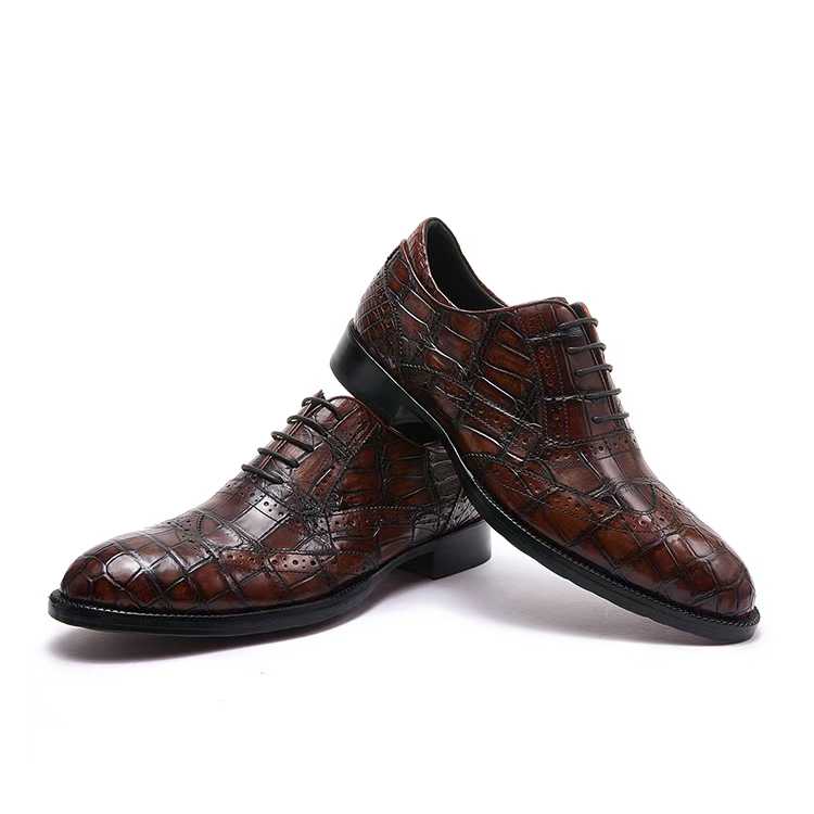 Handmade Alligator Leather Oxford Shoes for Men – Dark Brown Patina Dress Style