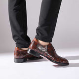 Handmade Alligator Leather Oxford Shoes for Men – Dark Brown Patina Dress Style
