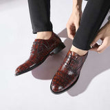 Handmade Alligator Leather Oxford Shoes for Men – Dark Brown Patina Dress Style