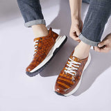 Handmade Alligator Sneakers for Men – Rich Cognac Patina with Rubber Sole and Exotic Texture