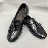 Handmade Black Alligator Leather Tassel Loafers for Men – Luxury Exotic Slip-On Shoes