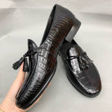 Handmade Black Alligator Leather Tassel Loafers for Men – Luxury Exotic Slip-On Shoes