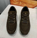 Handmade Dark Brown Alligator Nubuck Sneakers for Men – Luxury Exotic Leather Trainers with Rubber Sole