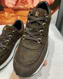 Handmade Dark Brown Alligator Nubuck Sneakers for Men – Luxury Exotic Leather Trainers with Rubber Sole