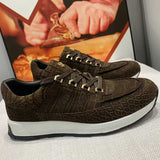 Handmade Dark Brown Alligator Nubuck Sneakers for Men – Luxury Exotic Leather Trainers with Rubber Sole