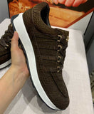 Handmade Dark Brown Alligator Nubuck Sneakers for Men – Luxury Exotic Leather Trainers with Rubber Sole