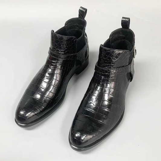 Handmade Men’s Alligator Leather Boots – Luxury Black, Dark Brown Jodhpur Design