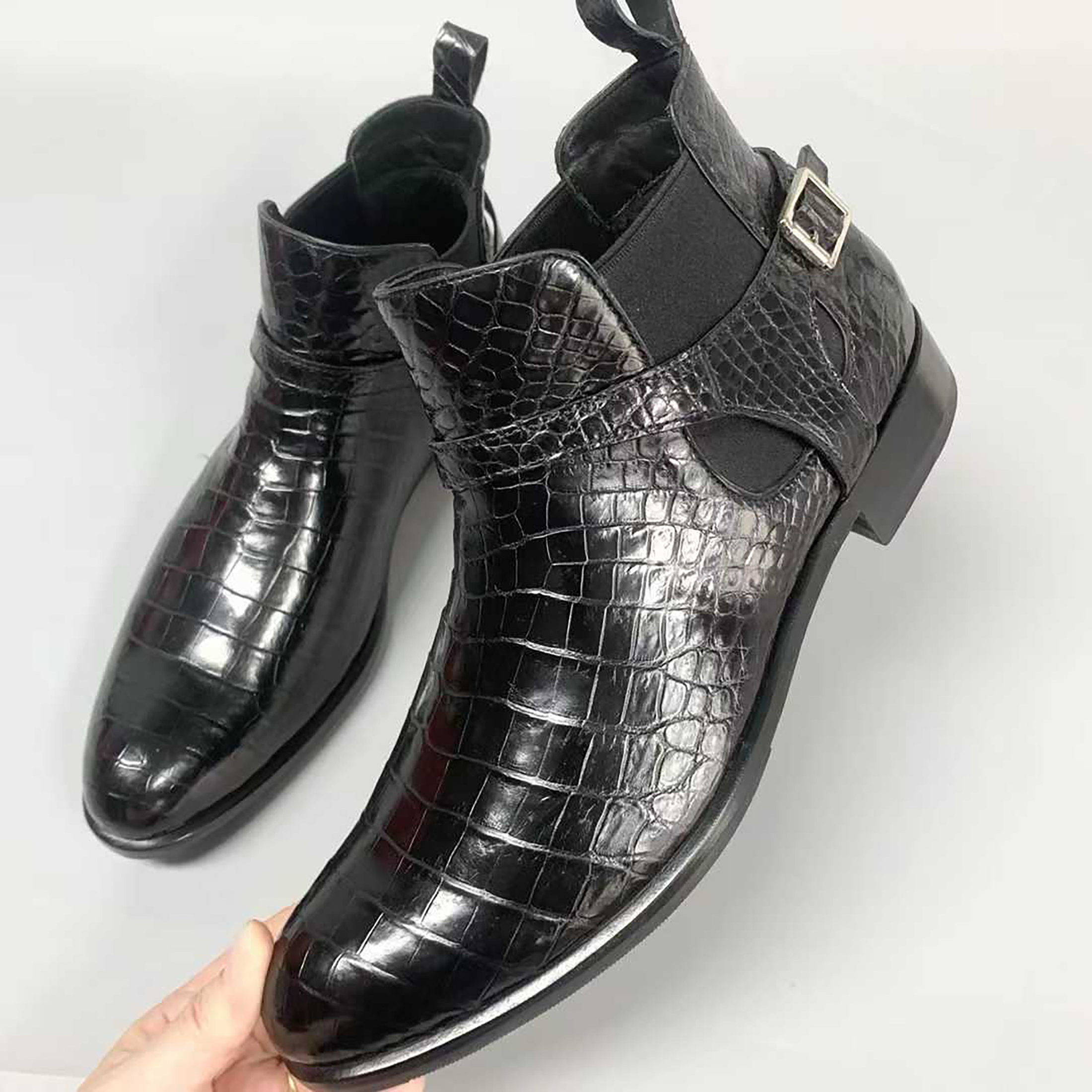 Handmade Men’s Alligator Leather Boots – Luxury Black, Dark Brown Jodhpur Design