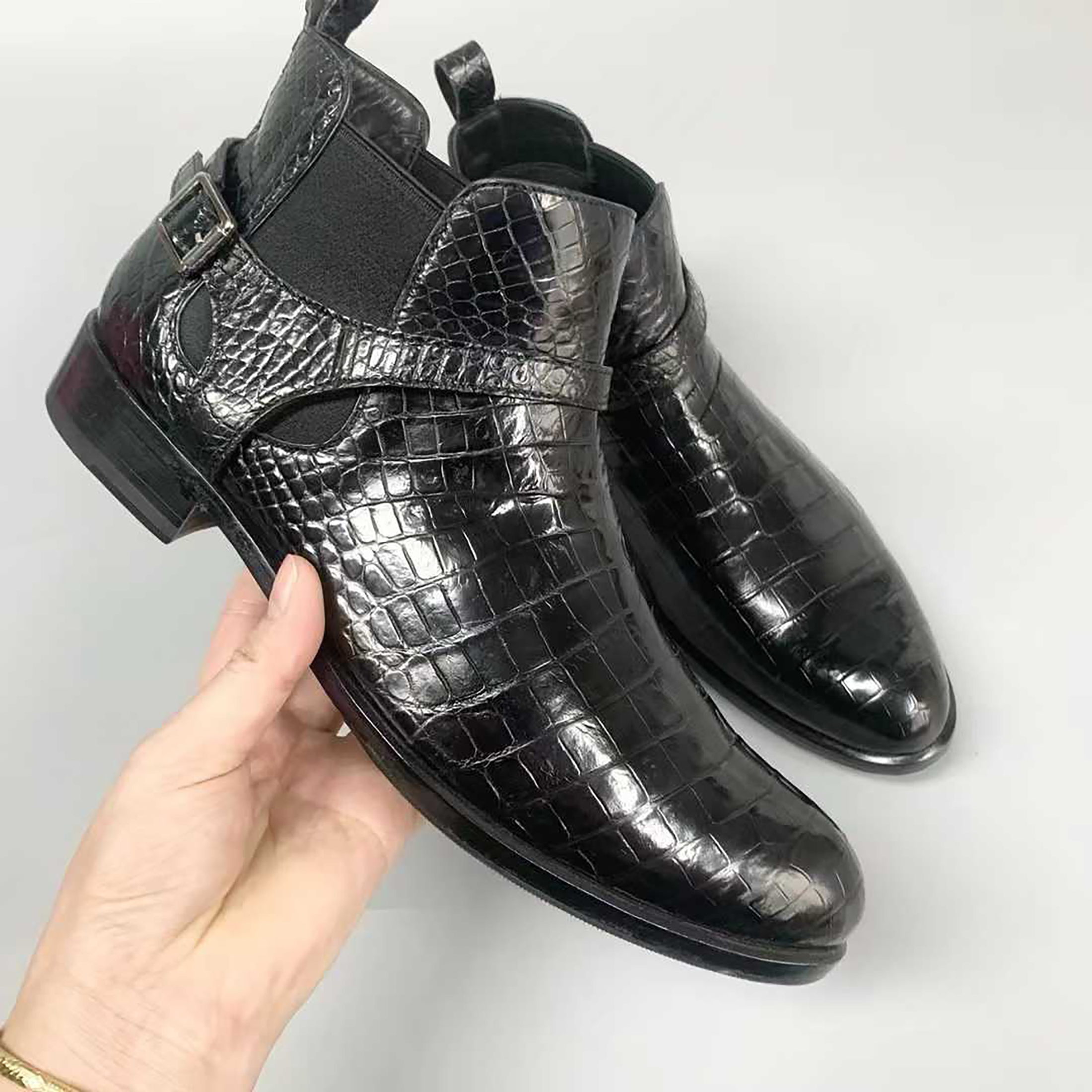 Handmade Men’s Alligator Leather Boots – Luxury Black, Dark Brown Jodhpur Design