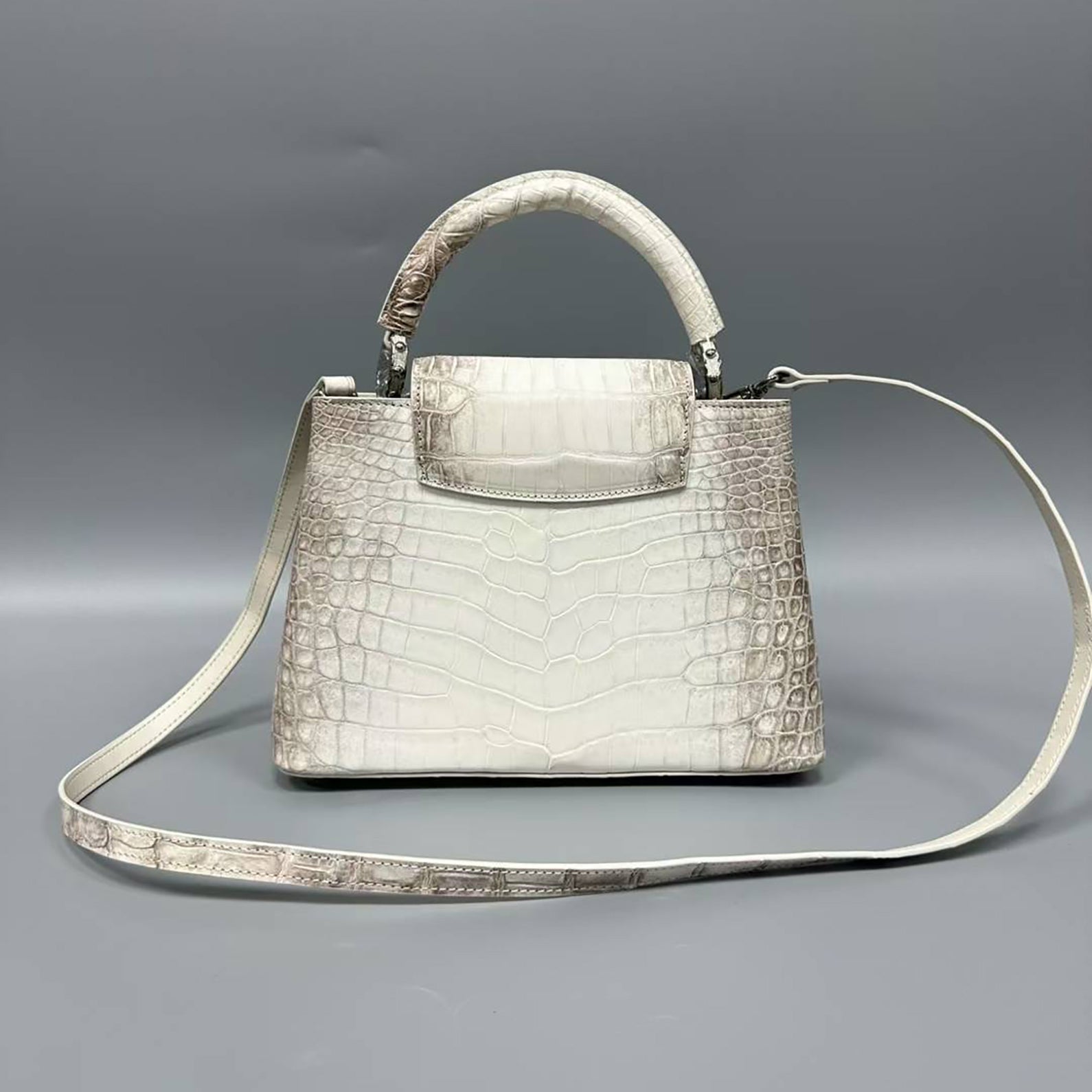 Himalayan White Alligator Leather Handbag – Women’s Luxury Bag with Cowhide Lining (27cm)