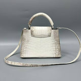 Himalayan White Alligator Leather Handbag – Women’s Luxury Bag with Cowhide Lining (27cm)