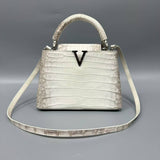 Himalayan White Alligator Leather Handbag – Women’s Luxury Bag with Cowhide Lining (27cm)
