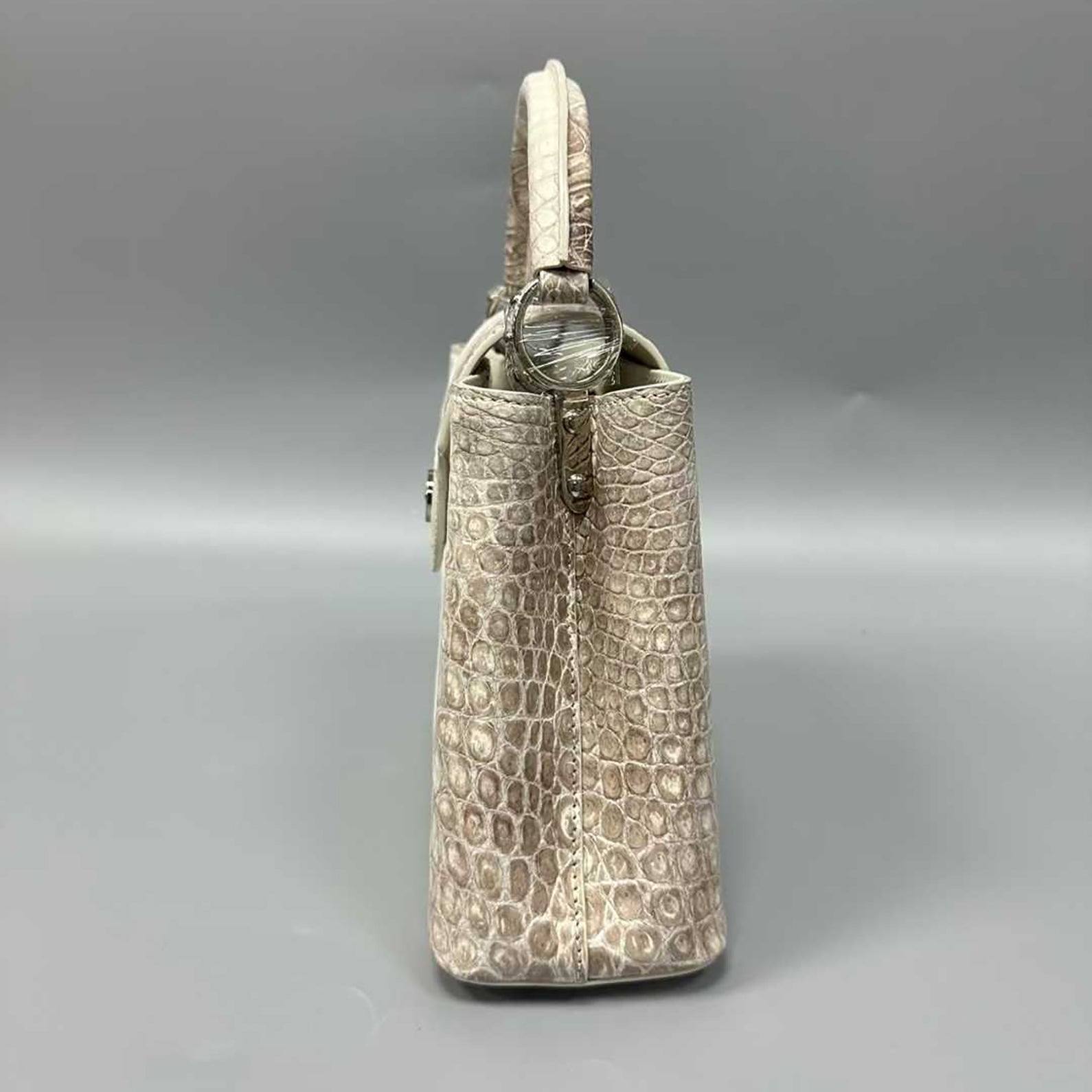 Himalayan White Alligator Leather Handbag – Women’s Luxury Bag with Cowhide Lining (27cm)