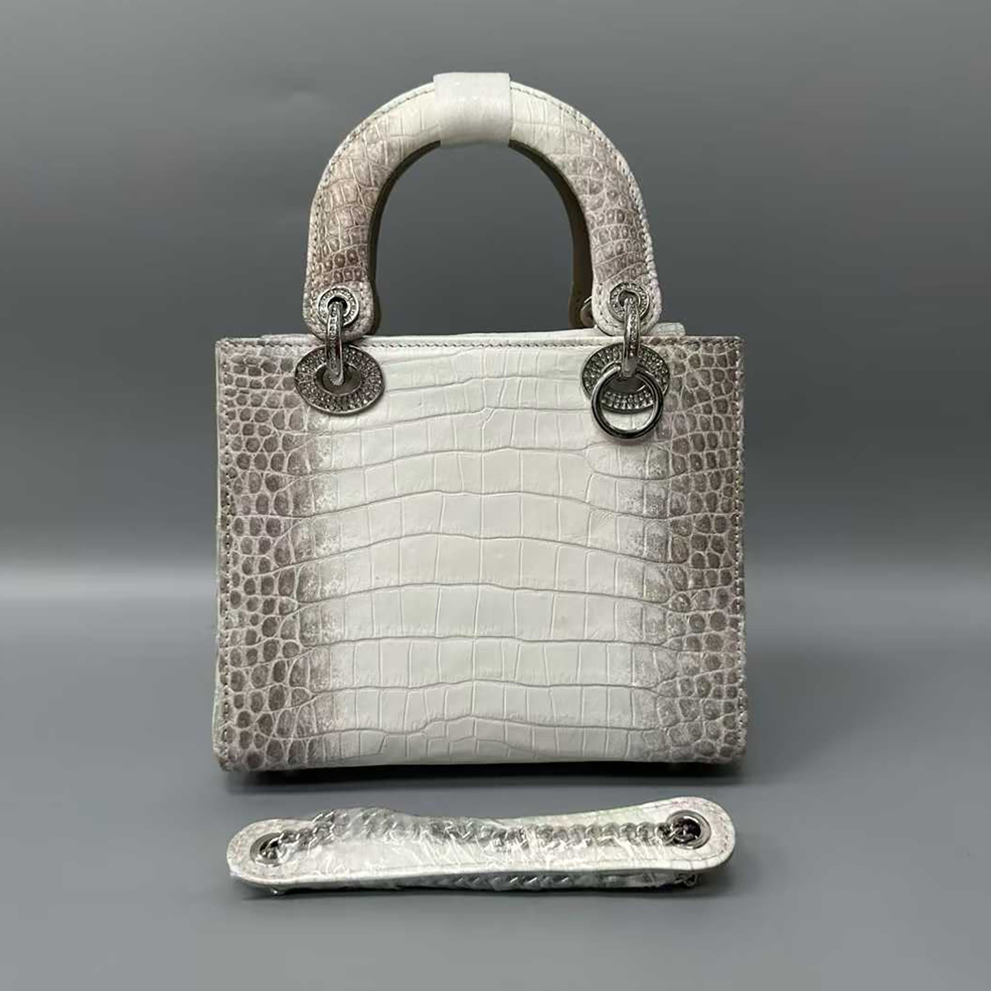 Himalayan White Genuine Alligator Handbag – Belly Skin Lady Bag | Top-Grain Lining (Size 17cm/20cm)