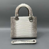 Himalayan White Genuine Alligator Handbag – Belly Skin Lady Bag | Top-Grain Lining (Size 17cm/20cm)