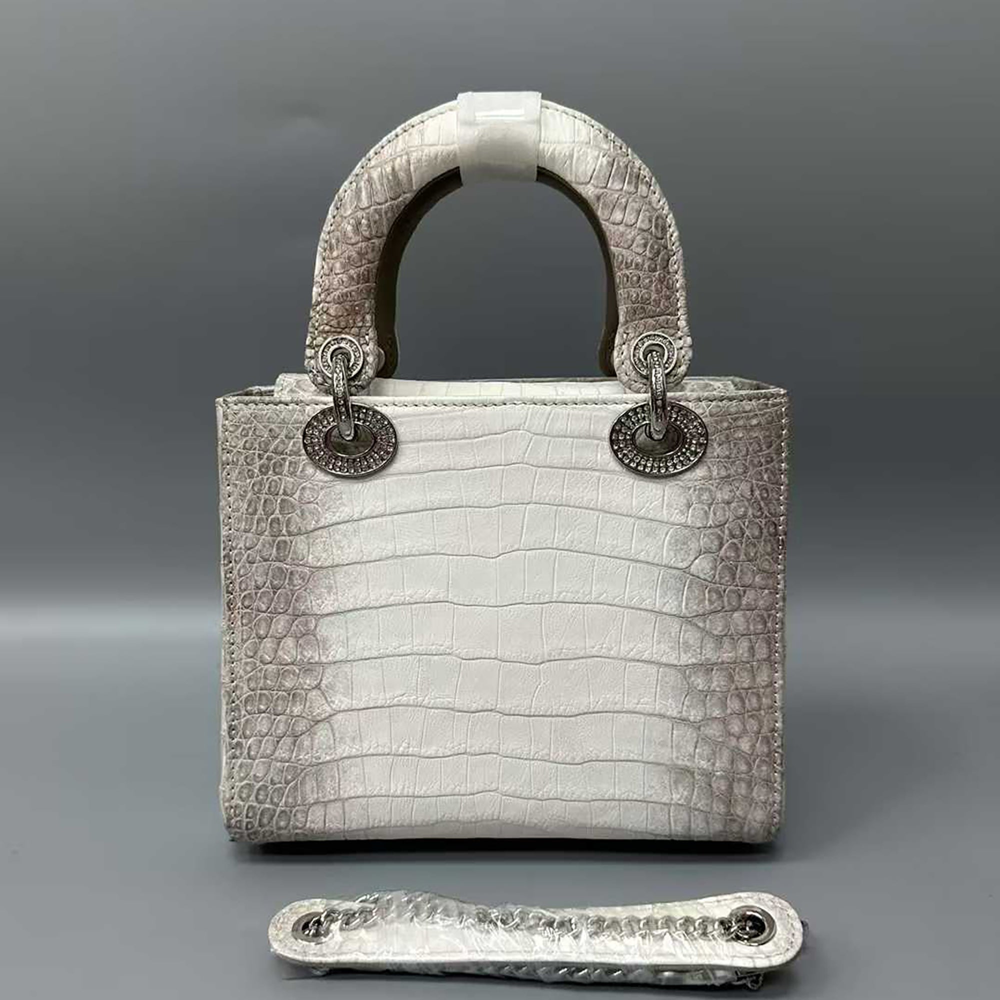 Himalayan White Genuine Alligator Handbag – Belly Skin Lady Bag | Top-Grain Lining (Size 17cm/20cm)