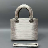 Himalayan White Genuine Alligator Handbag – Belly Skin Lady Bag | Top-Grain Lining (Size 17cm/20cm)