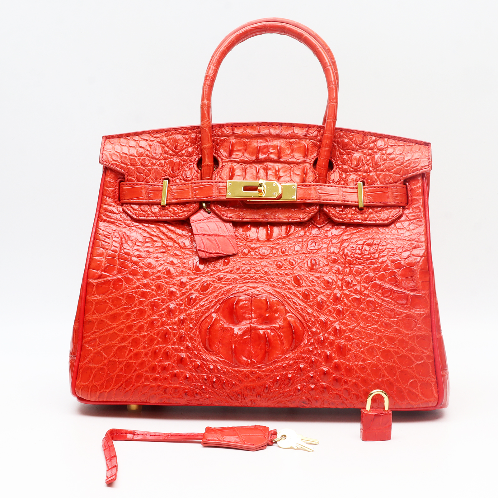 Genuine Crocodile Leather Red Shoulder Handbag handcraft