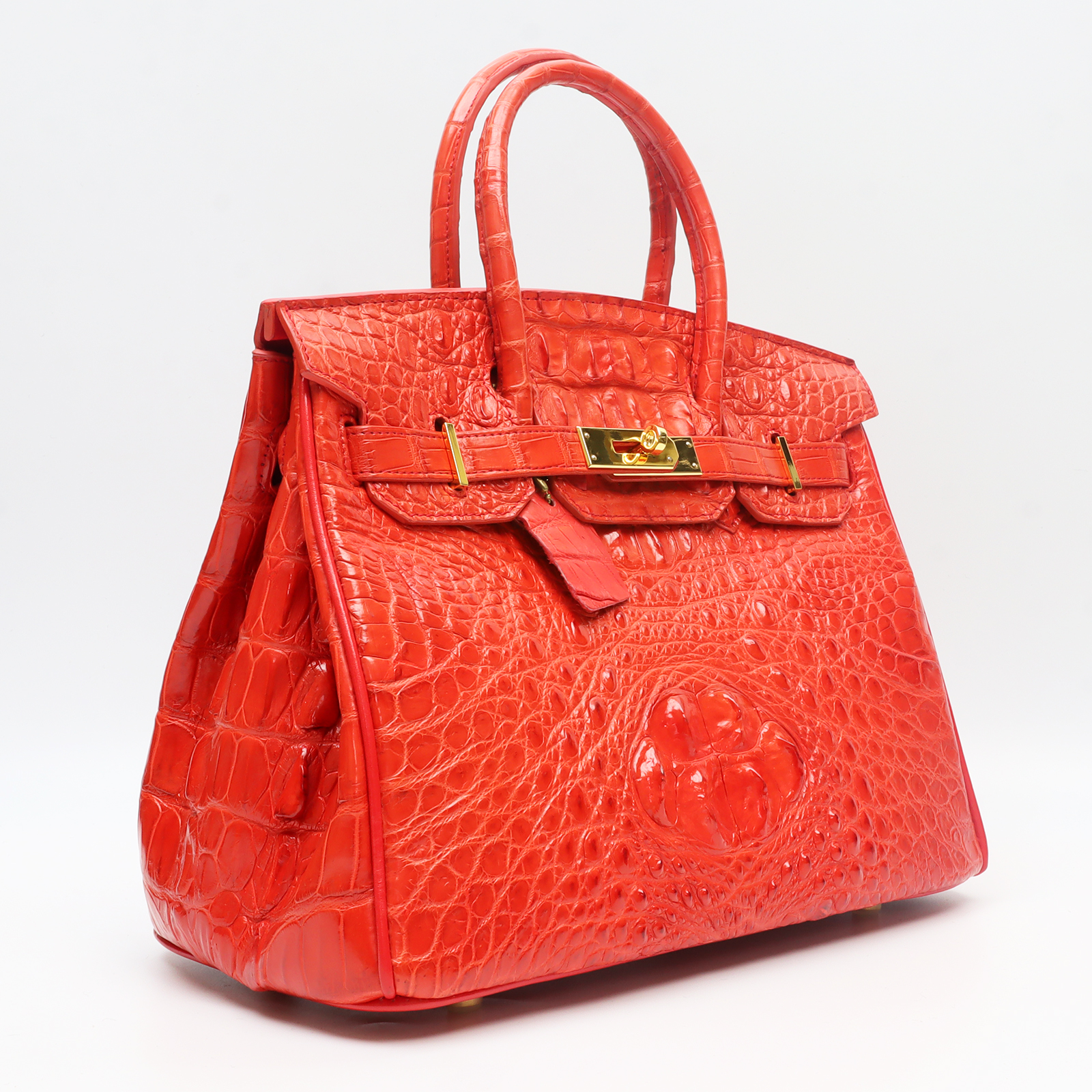 Genuine Crocodile Leather Red Shoulder Handbag handcraft