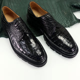 Men's Shoes Genuine Alligator Leather Dress Shoes Lace up Cap-Toe Brogue Shoes