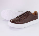 Men's Shoes Genuine Crocodile Alligator Skin Leather Color Dark Brown #S1833