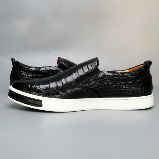 Men's Slip On Shoes Genuine Crocodile Alligator Skin Leather Handmade Black Size 7 - Size 11US #6017