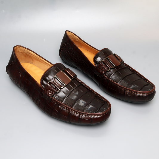 Men's Slip On Loafer Shoes Genuine Crocodile Alligator Skin Leather Handmade  Brown Size 7 - Size 11US #