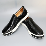 Men's Slip On Shoes Genuine Crocodile Alligator Skin Leather Handmade Black Size 7 - Size 11US #6017