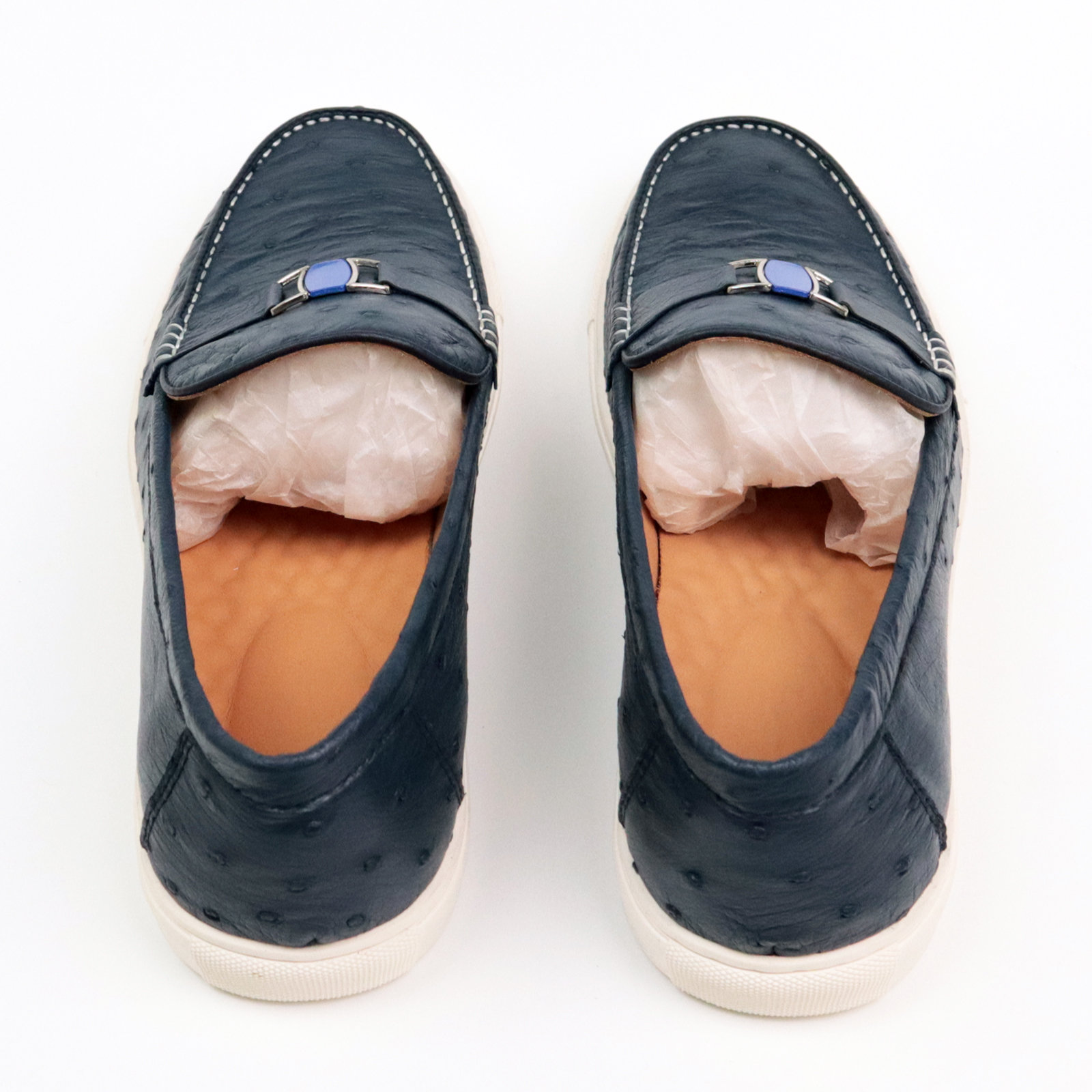 Men's Ostrich Leather Slip On Loafer Bit Shoes Formal