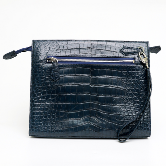 Blue Large Wallet With Strap Alligator Clutch Bag Business Portfolio Briefcase