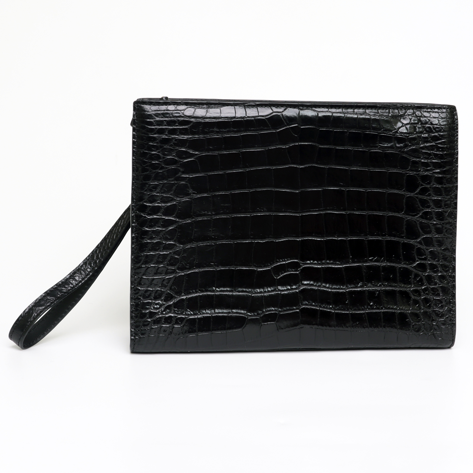 Black Large Wallet With Strap Alligator Clutch Bag Business Portfolio Briefcase