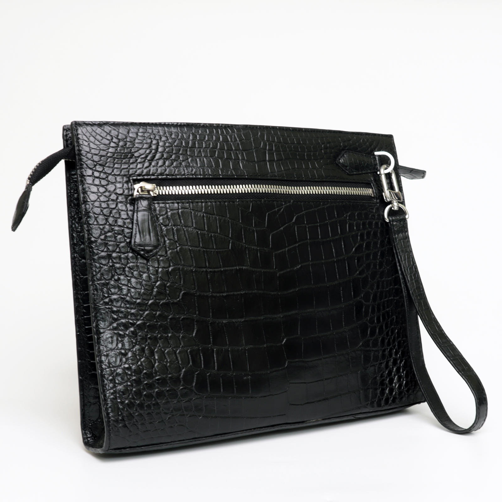 Black Stylish Large Crocodile Clutch Wallet: Envelope Flap Briefcase Purse Bag