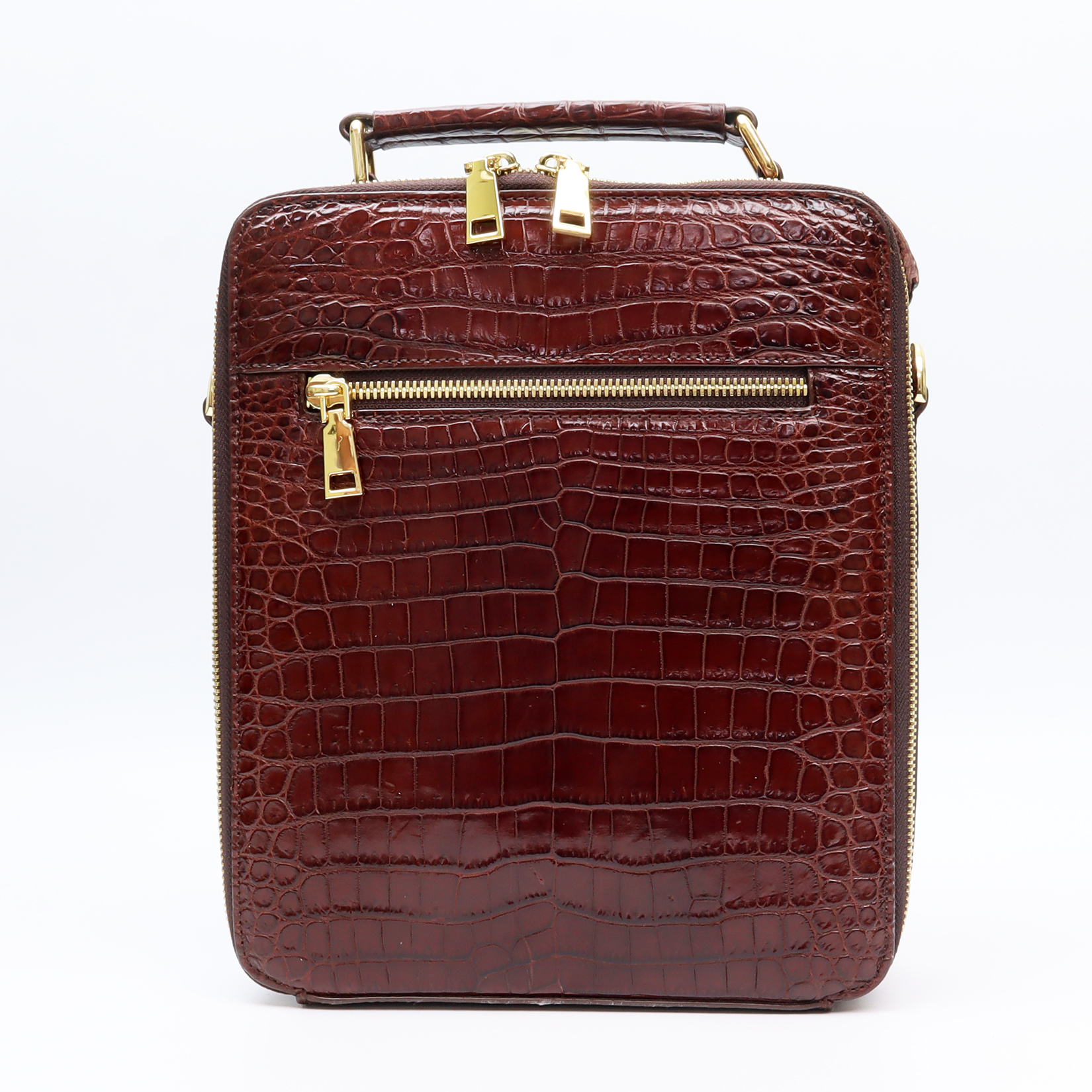 Genuine Brown Crocodile Skin Mens Belly Shoulder Messenger Crossbody Bag Handbag
