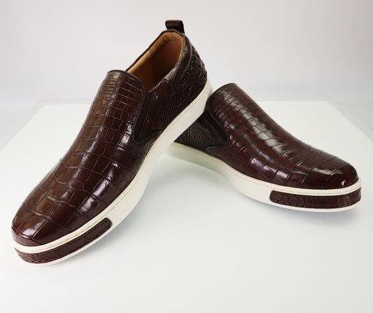 Men's Shoes Genuine Crocodile Alligator Skin Leather Color Dark Brown #S1831