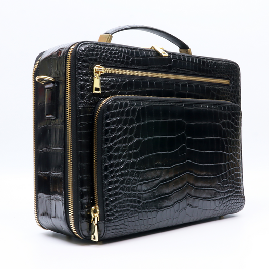 Genuine Black Crocodile Leather Business Shoulder Bag Handbag Travel Briefcase
