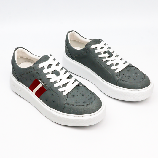 Genuine Ostrich Leather Sneaker Gray Basic Sporty Shoes for Men