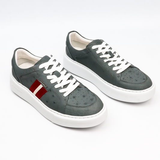 Handcrafted Gray Ostrich Leather Sneakers for Men - Sporty Luxury Footwear