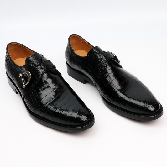 Men's Black Single Monk Strap Dress Shoes Oxford Formal Business Shoes