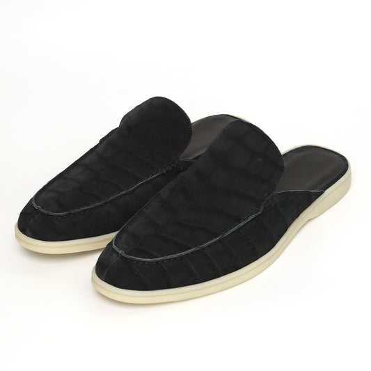Nubuck Alligator Leather Mules – Handmade Exotic Slip-On Shoes for Men