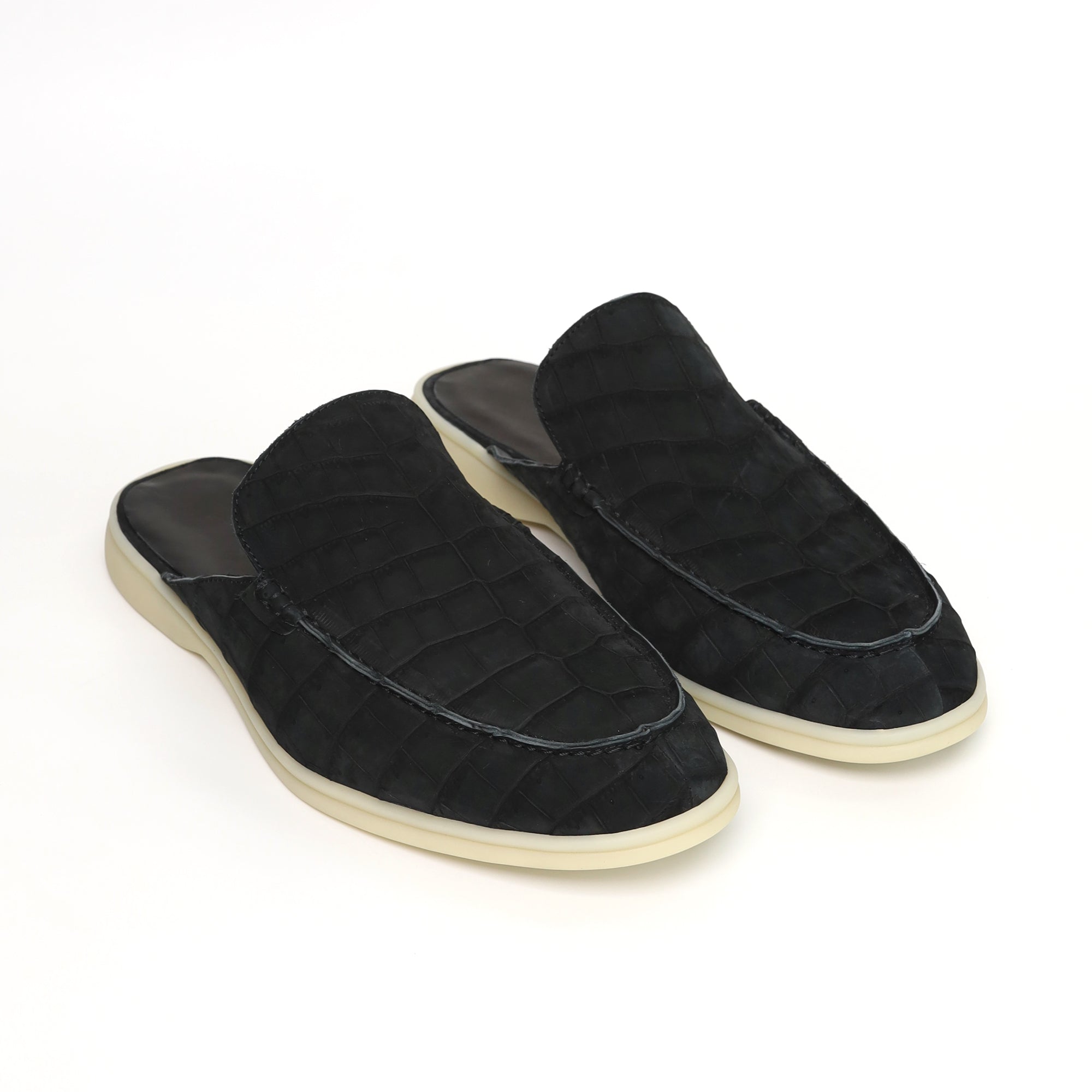 Nubuck Alligator Leather Mules – Handmade Exotic Slip-On Shoes for Men