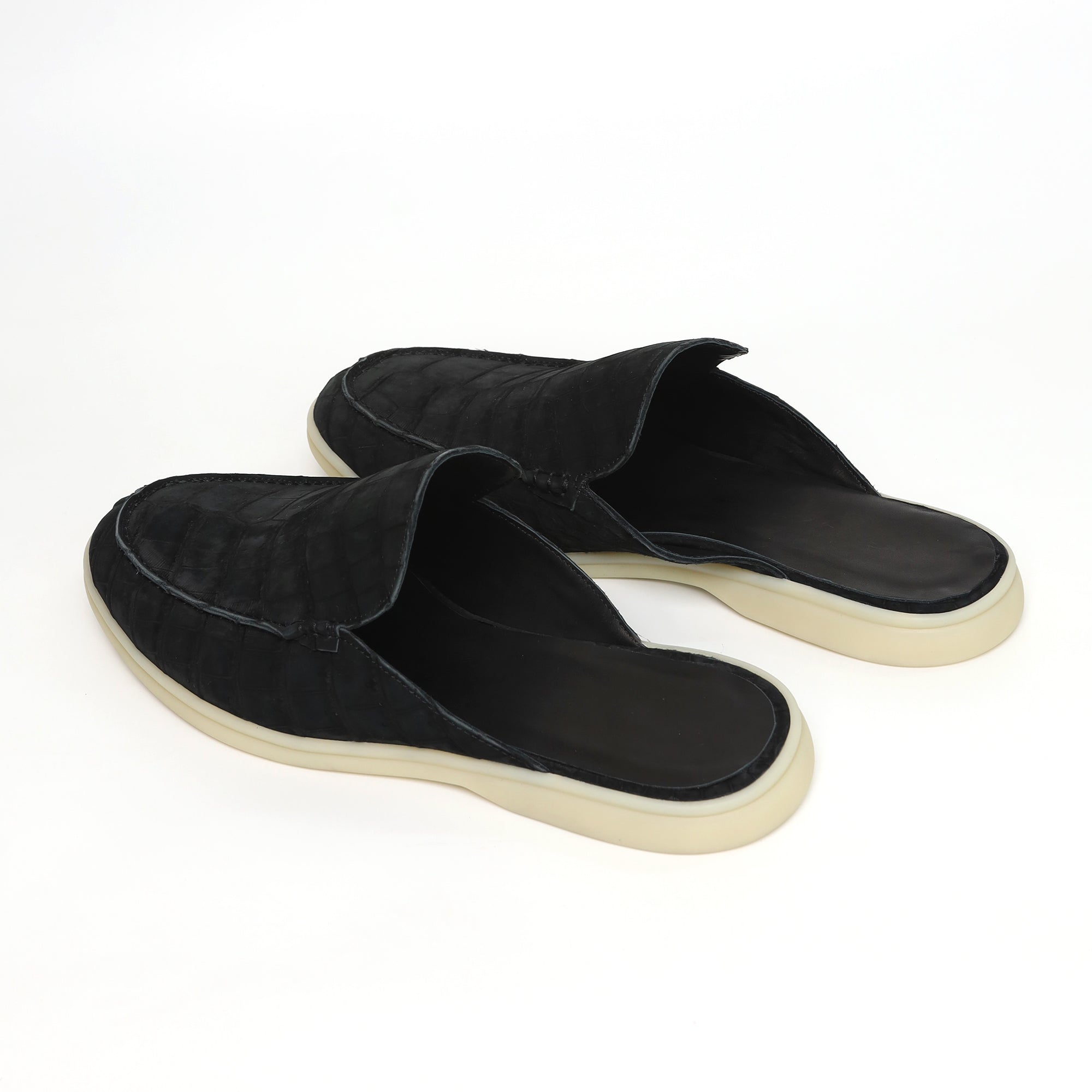 Nubuck Alligator Leather Mules – Handmade Exotic Slip-On Shoes for Men