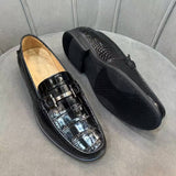 Men’s exotic alligator leather slip-on shoes with bit buckle and rubber sole