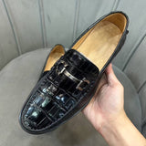 Men’s Alligator Leather Slip-On Shoes with Rubber Sole – Exotic Bit Loafers