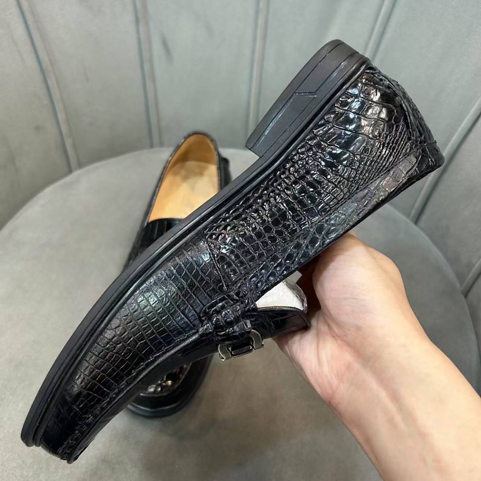 Men’s Alligator Leather Slip-On Shoes with Rubber Sole – Exotic Bit Loafers